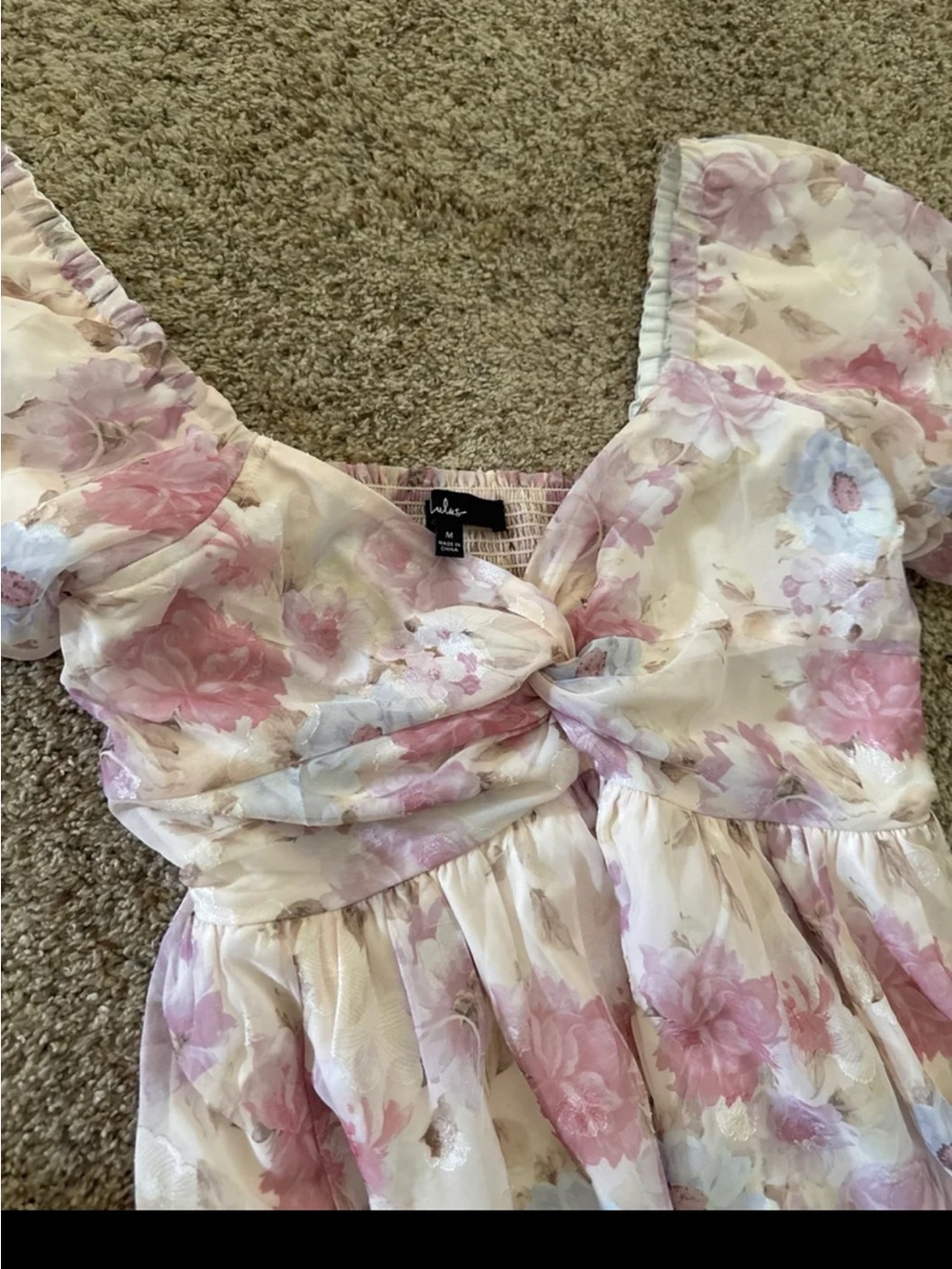 Lulus Fresh Florals Cream Floral Print Puff Sleeve Mini Dress Size Medium - Picture 10 of 12